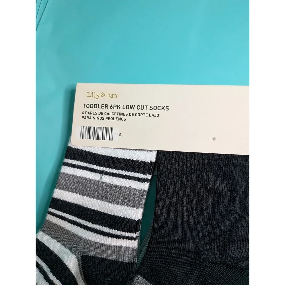Lily & Dan Toddler 6pk Low Cut Socks Black White Grey Striped Size S 6-10.5 NEW